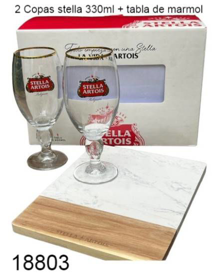 Imagen de COPAS STELLA 2 330ML + TABLA MARMOL 5.24